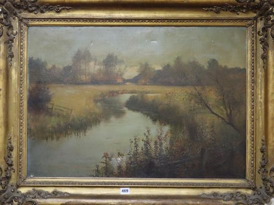 Frederick William Elwell (1870-1958), River Hull Nr Driffield, signed, notes verso, oil on canvas, 21.25 x 30in